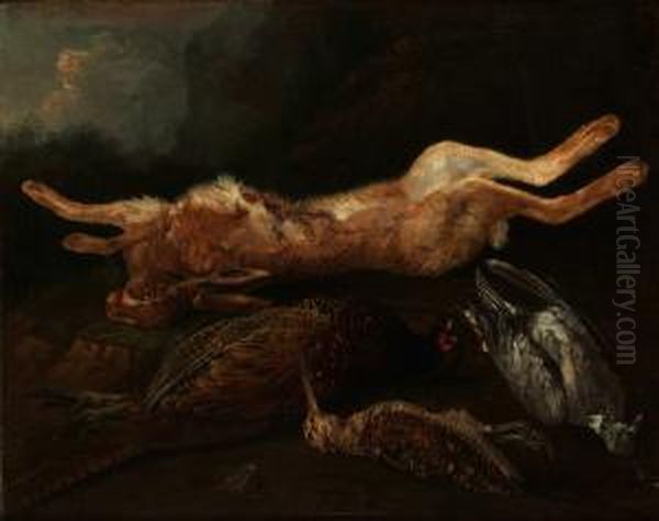 Jaktstilleben Med Hare, Fasan, Morkulla Och Duva Oil Painting by Ferdinand Phillip de Hamilton