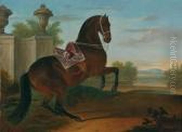 Paesaggio Con Cavallo Bruno Imperiale Con Sella Ornamentale Oil Painting by Ferdinand Phillip de Hamilton