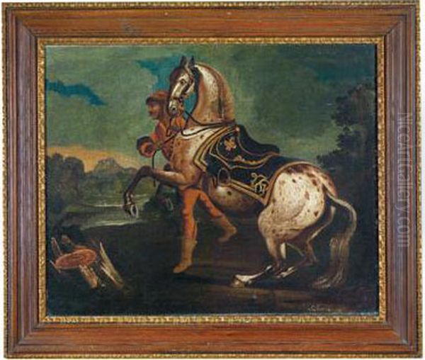 Ein Siebenburgenerpferd Wird Von Einem Bereiter Gefuhrt Oil Painting by Ferdinand Phillip de Hamilton