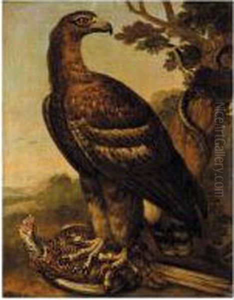 A Golden Eagle With A Pheasant In Its Talons, A Snake Coiled Around A Tree Nearby Oil Painting by Ferdinand Phillip de Hamilton