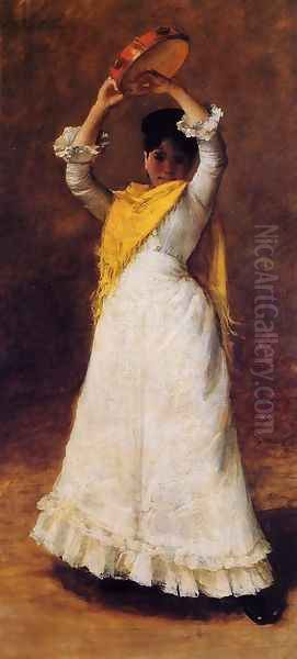 The Tamborine Girl Oil Painting by William Merritt Chase