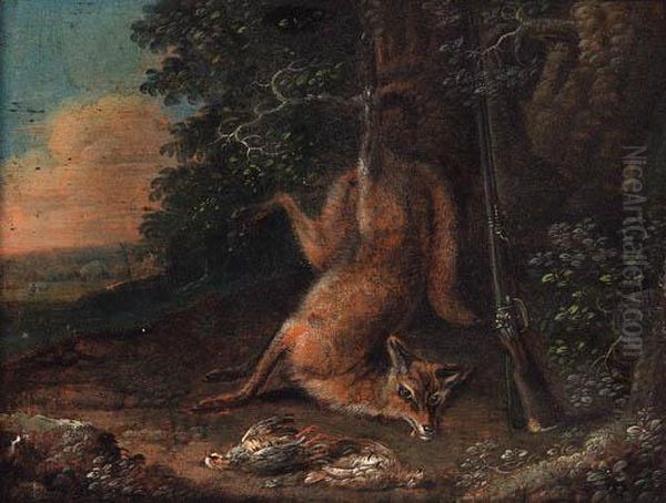 A Dead Fox And A Brace Of Partridge At The Edge Of A Wood Oil Painting by Ferdinand Phillip de Hamilton