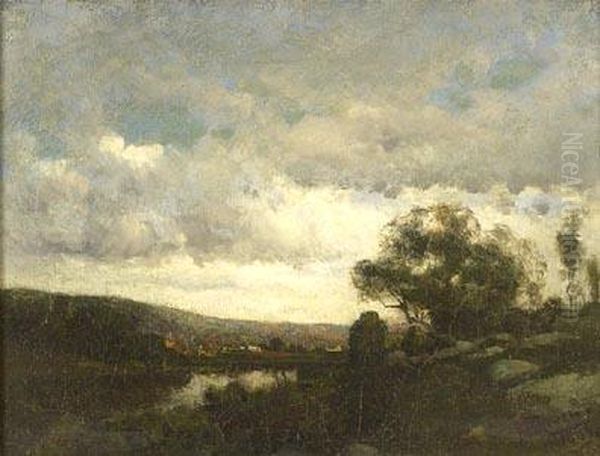 River Landscape Oil Painting by Franklin De Haven