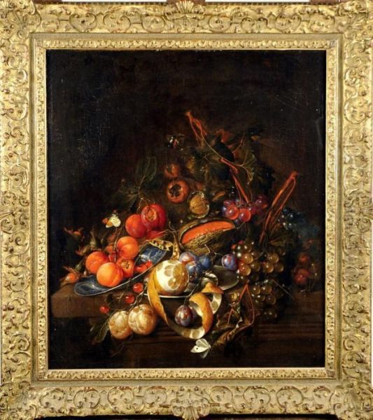 Nature Morte Aux Citrons, Figues, Raisins Et Papillons Oil Painting by Cornelis De Heem