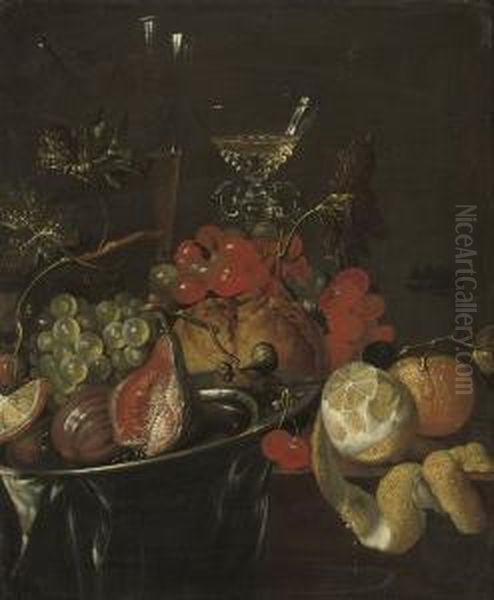 Figs And Grapes On A Pewter Plate Oil Painting by Cornelis De Heem