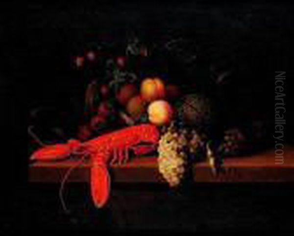 Nature Morte Au Homard Et Fruits Sur Unentablement Oil Painting by Cornelis De Heem