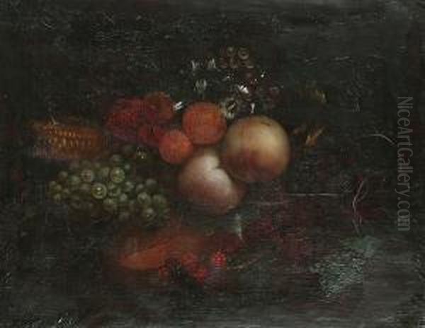 Still Life Of Fruit, Flowers Suspended From Ivy Oil Painting by Cornelis De Heem