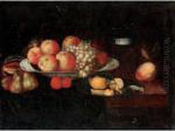 A Still Life With Apples And Grapes In A Wan-li Bowl Oil Painting by Cornelis De Heem