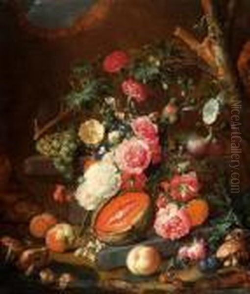 Fruit And Flower Still Life. Oil Painting by Cornelis De Heem