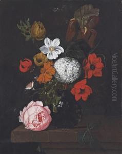 Corn Poppies, A Peony, A Chrysanthemum And Other Flowers Oil Painting by David Cornelisz. de Heem