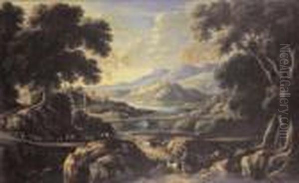 Amsterdam Paysage De La Campagne Romaine Oil Painting by Jacob De Heusch