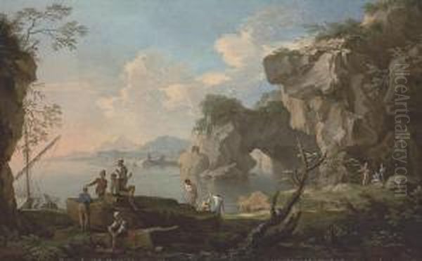 A Coastal Landscape With A Natural Arch Oil Painting by Jacob De Heusch