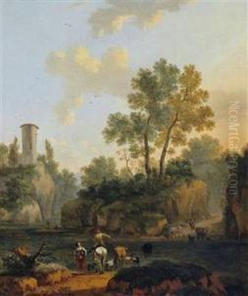 Italienische Landschaft Mit Einem Flusslauf Oil Painting by Jacob De Heusch