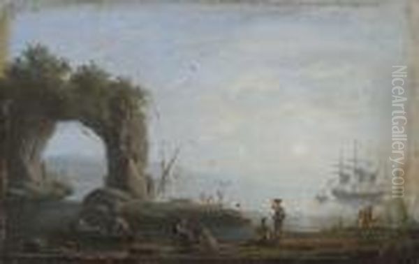 Marina Con Pescatori Oil Painting by Jacob De Heusch