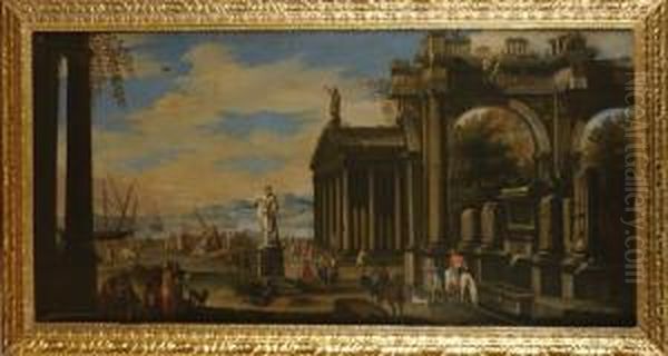 Marina Con Capriccio Di Rovine Classiche Oil Painting by Jacob De Heusch