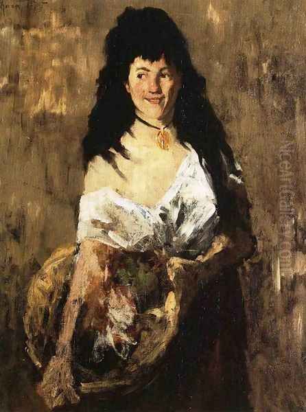 Woman with a Basket Oil Painting by William Merritt Chase