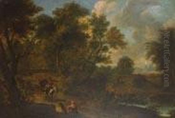 Paesaggio Con Viandanti E Corso D'acqua Oil Painting by Jacob De Heusch