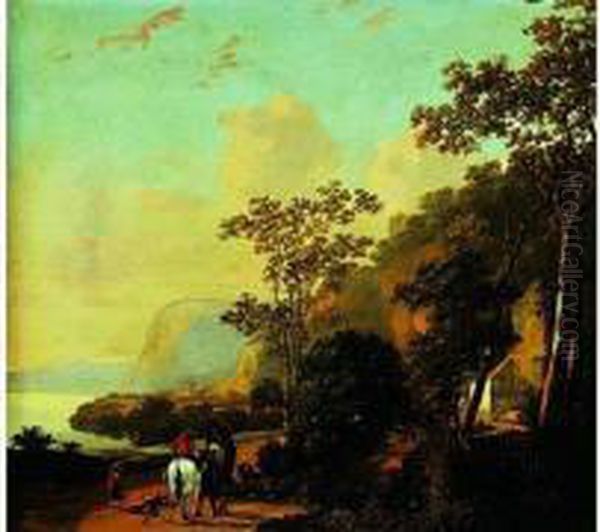 Cavaliers Sur Un Chemin Pres D'une Riviere Dans Un Paysage Boise Oil Painting by Willem de Heusch