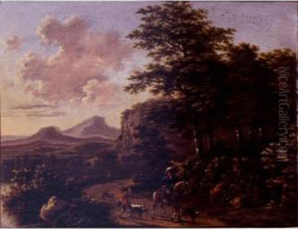 Italianate Landscape With Travelers By A Stream Oil Painting by Willem de Heusch