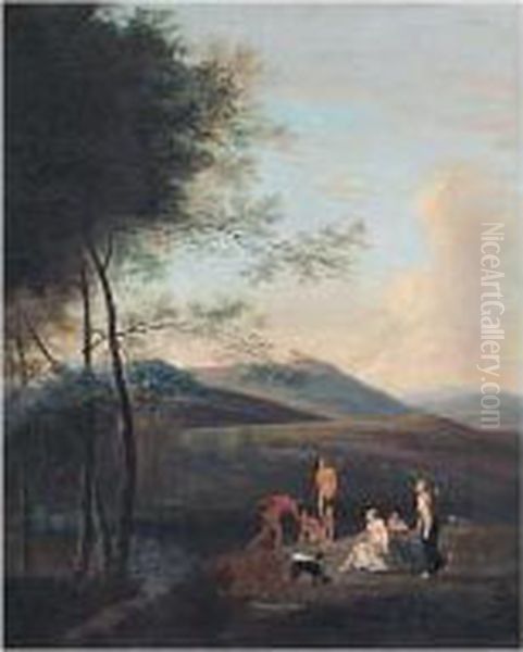 Landscape With Diana And Her Nymphs Oil Painting by Willem de Heusch