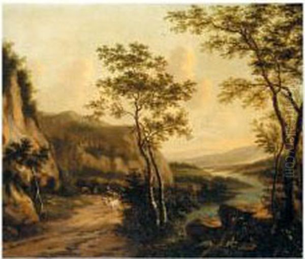 Drovers In A Wooded Landscape Oil Painting by Willem de Heusch