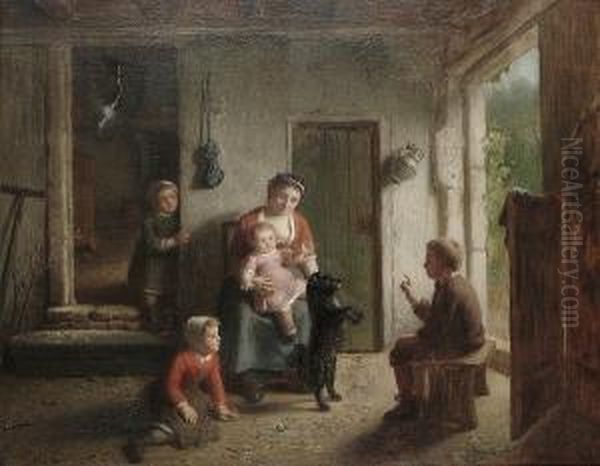 L'education Du Chien. Oil Painting by Theodore Bernhard De Heuvel