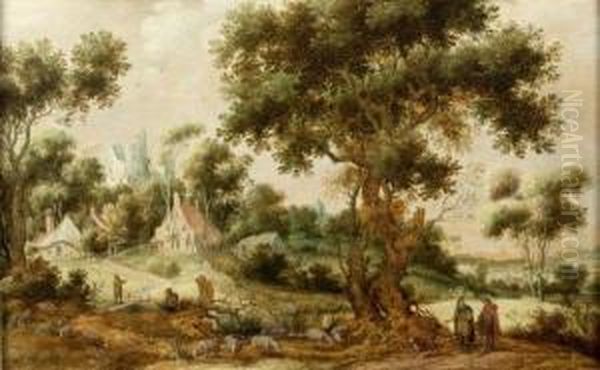 Paysage De Foret Avec Tobie Et L'ange Oil Painting by Gillis Claesz De Hondecoeter