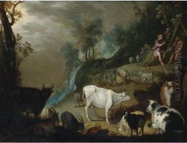 Argus And Mercury In A Landscape Oil Painting by Gillis Claesz De Hondecoeter