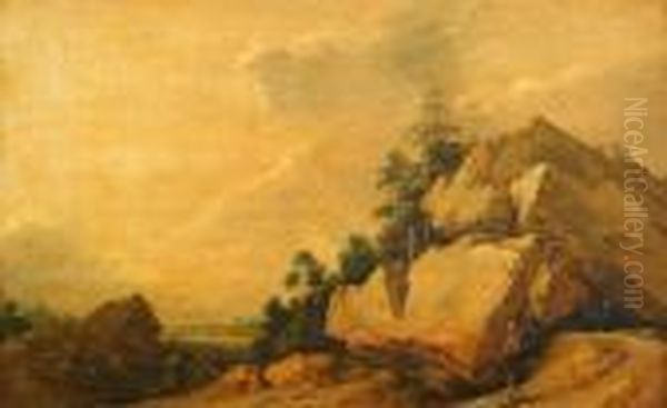 Bergslandskap Med Vandrare Oil Painting by Gillis Claesz De Hondecoeter