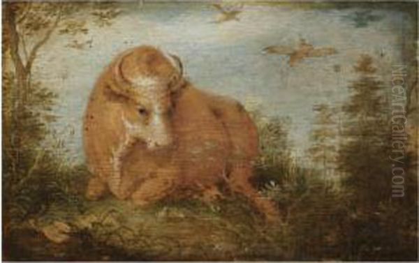 A Heifer In A Landscape Oil Painting by Gillis Claesz De Hondecoeter