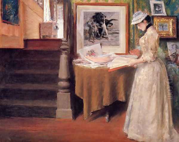 Interior, Young Woman at a Table Oil Painting by William Merritt Chase