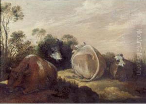 Cattle Resting In A Dune Landscape Oil Painting by Gillis Claesz De Hondecoeter