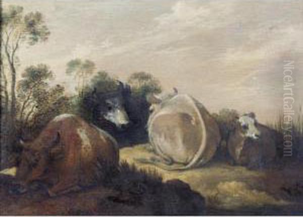 Cattle Resting In A Dune Landscape Oil Painting by Gillis Claesz De Hondecoeter