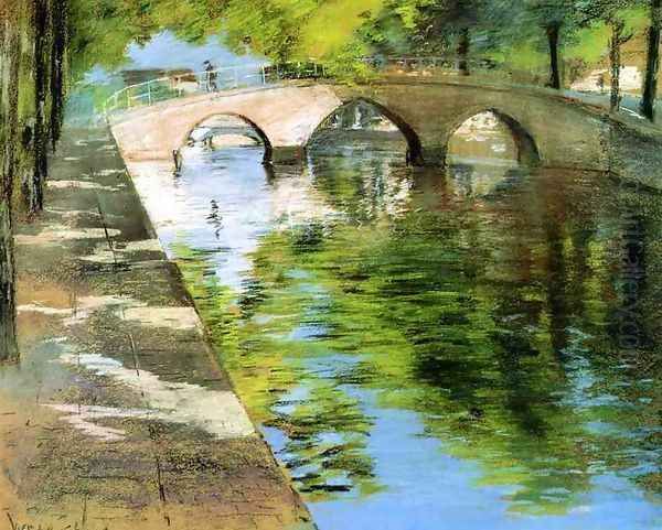 Reflections (or Canal Scene) Oil Painting by William Merritt Chase