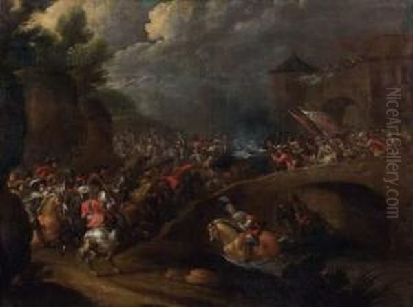 Charge De Cavalerie Sur Un Pont Oil Painting by Lambert de Hondt