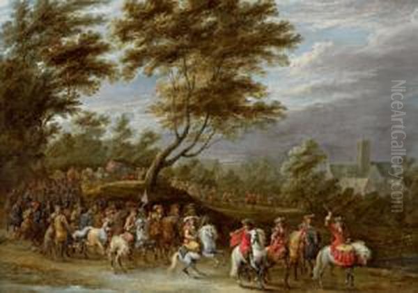 Ingresso Solenne In Una Citta Di Un Principe Con Suonatori Di Tamburo E Tromba Oil Painting by Lambert de Hondt