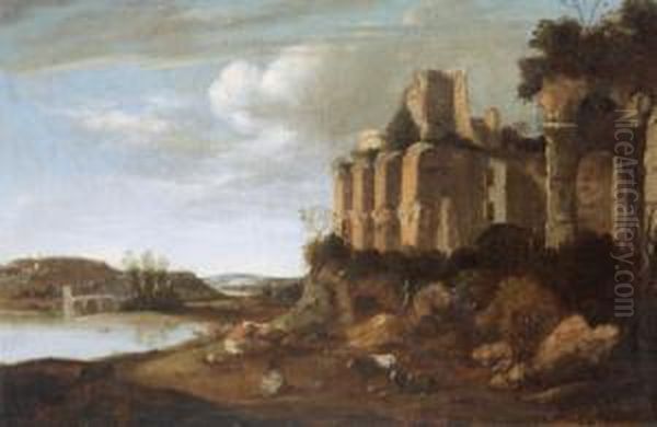 Paesaggio Fluviale Con Rovine Oil Painting by Horatius Hooch