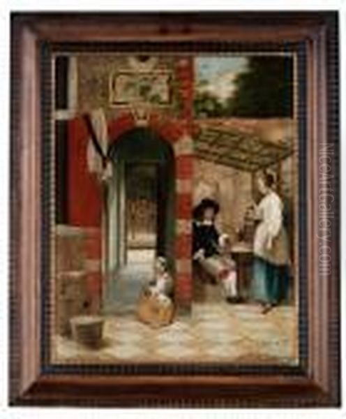 Figurer Pa Taverna,delft Oil Painting by Pieter De Hooch