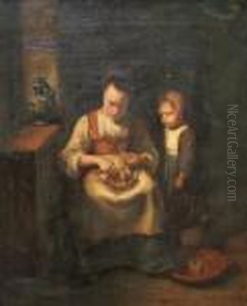 Mother And Child In An Interior Oil Painting by Pieter De Hooch