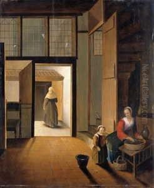 Interieur Mit Einer Jungen Oil Painting by Pieter De Hooch