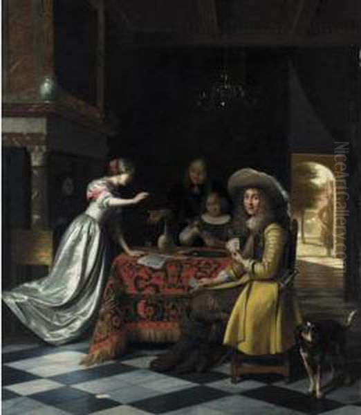 Card Players At A Table Oil Painting by Pieter De Hooch