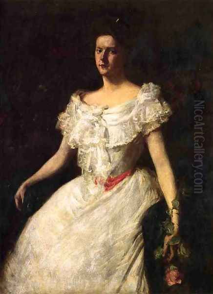 Portrait of a Lady with a Rose Oil Painting by William Merritt Chase