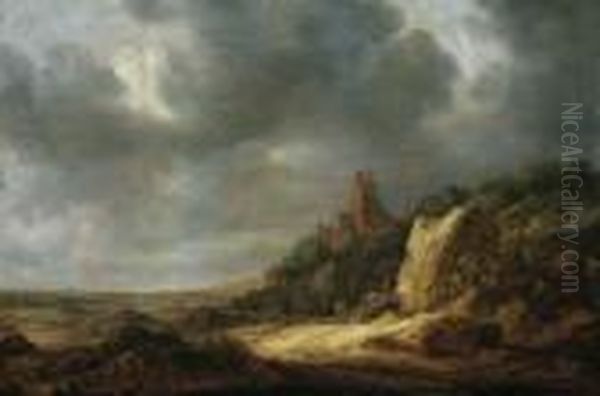 Weite Landschaft Mit Hochgelegener Burgruine. Oil Painting by Reinier Van Der Laeck