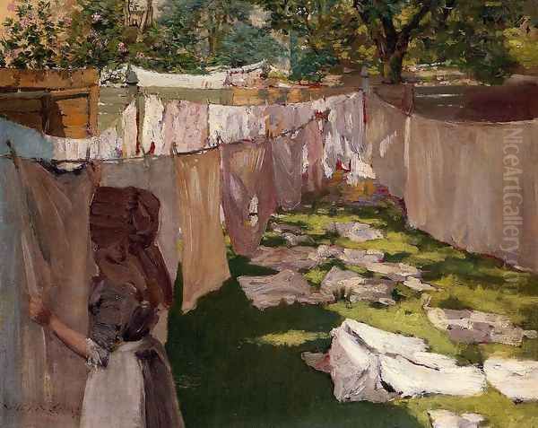 Wash Day - A Back Yard Reminiscence of Brooklyn Oil Painting by William Merritt Chase