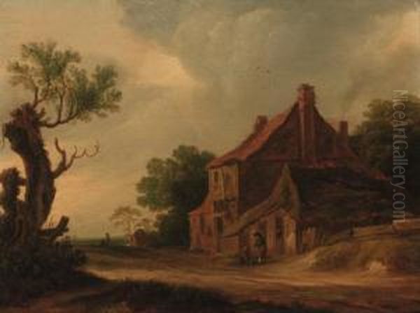 A Roadside Inn In A Wooded Landscape Oil Painting by Reinier Van Der Laeck