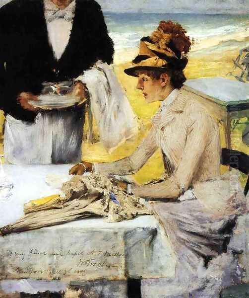 Ordering Lunch by the Seaside Oil Painting by William Merritt Chase