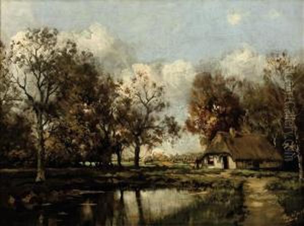 A Dutch Farmhouse Oil Painting by Tinus De Jong