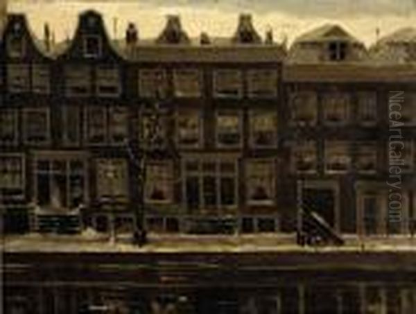 Canal Houses In Winter Oil Painting by Tinus De Jong