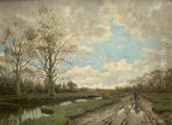 Le Porteur D'eau Dans Un Paysage Automnal Oil Painting by Tinus De Jong