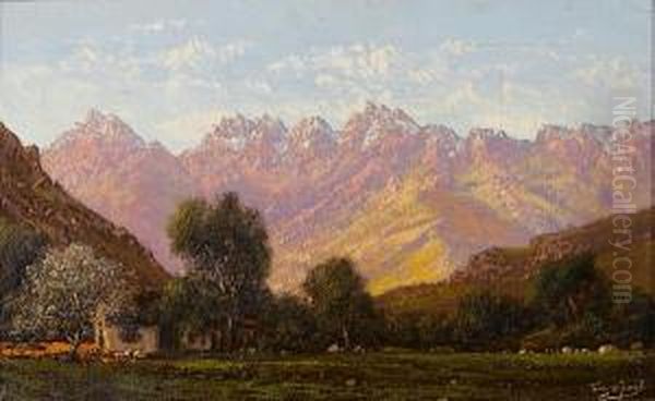 Dawn In The Drakensberg Oil Painting by Tinus De Jong